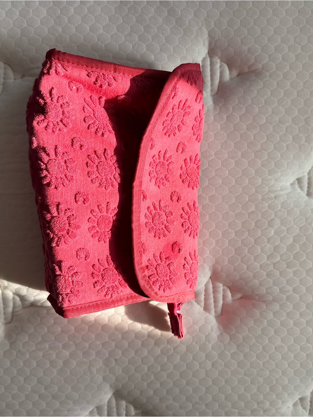 Red Embossed Floral Makeup Bag